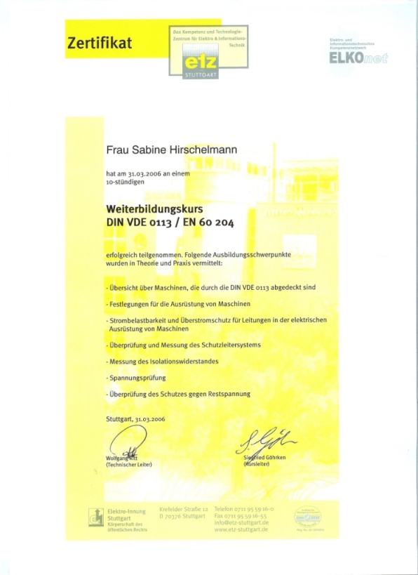 ETZ-Seminar – DIN VDE 0113 / EN 60204