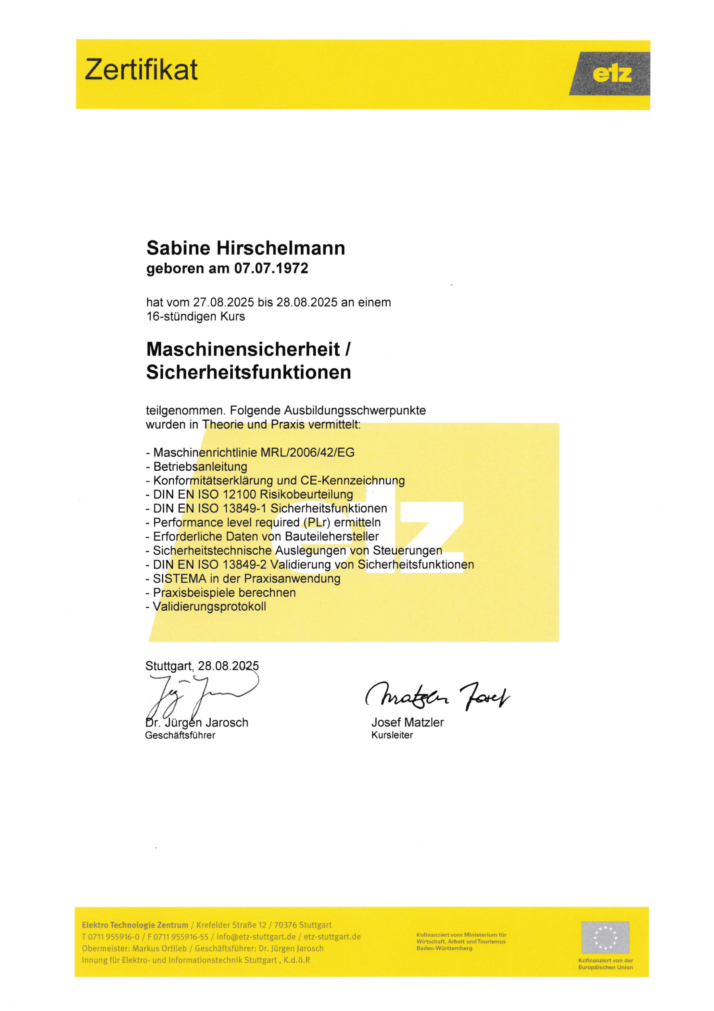 ETZ - Maschinensicherheit und Sicherheitsfunktionen