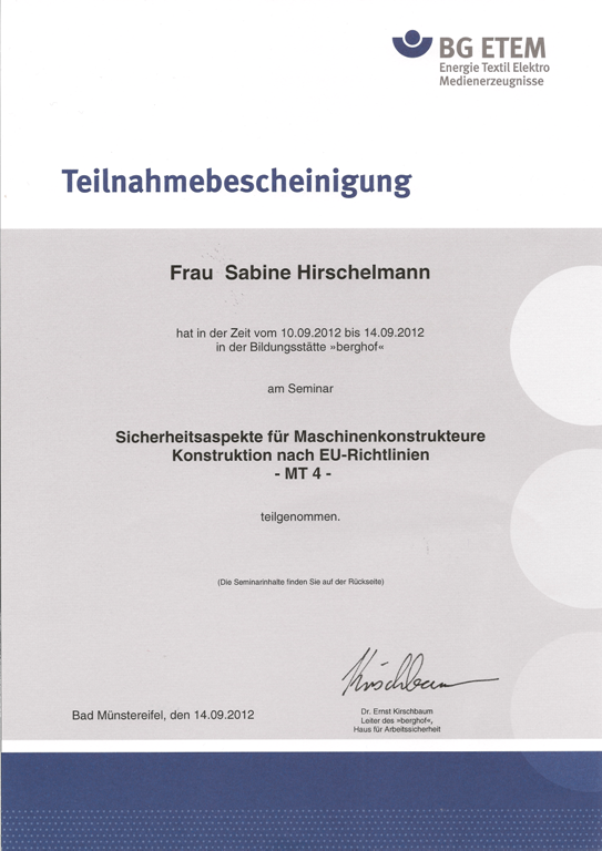 BG ETEM Seminar – Konstruktion nach EU-Richtlinien