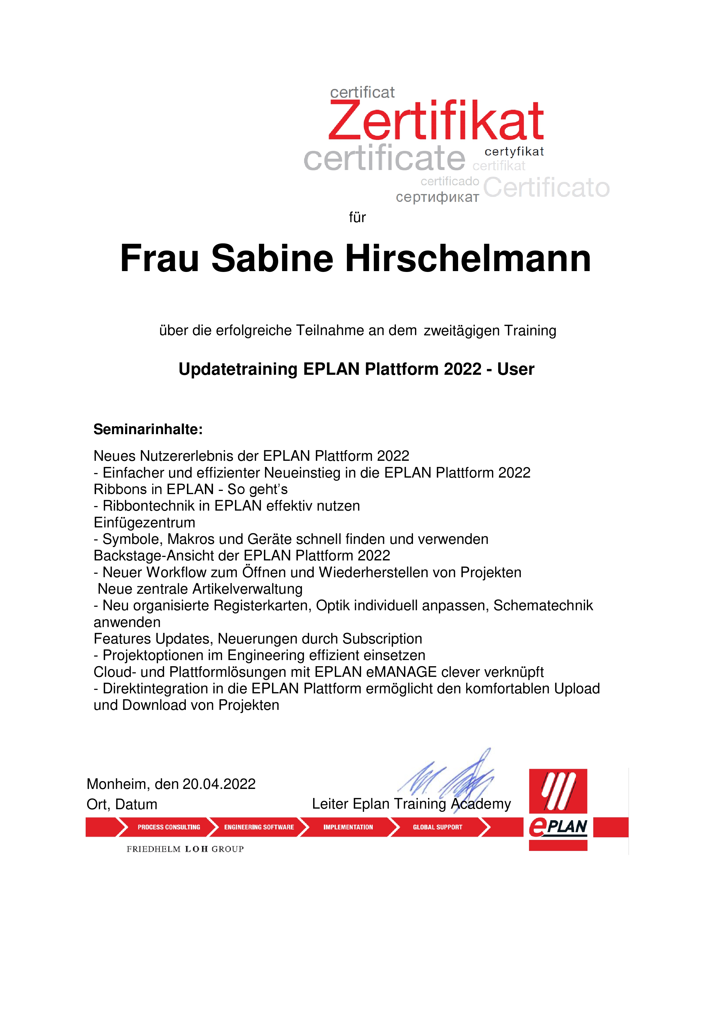 EPLAN Plattform 2022 Updatetraining