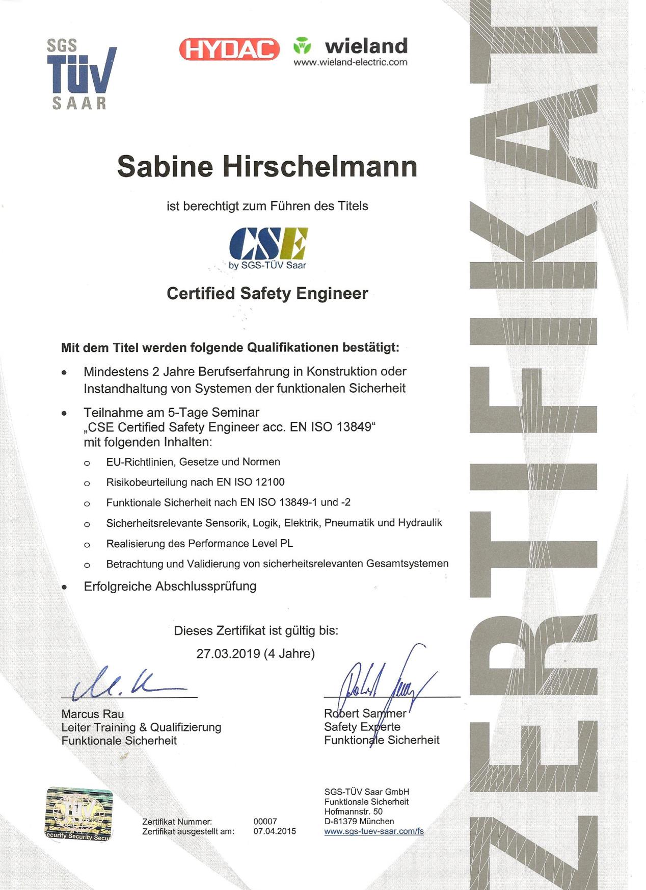 Hydac / Wieland – Funktionale Sicherheit EN ISO 13849