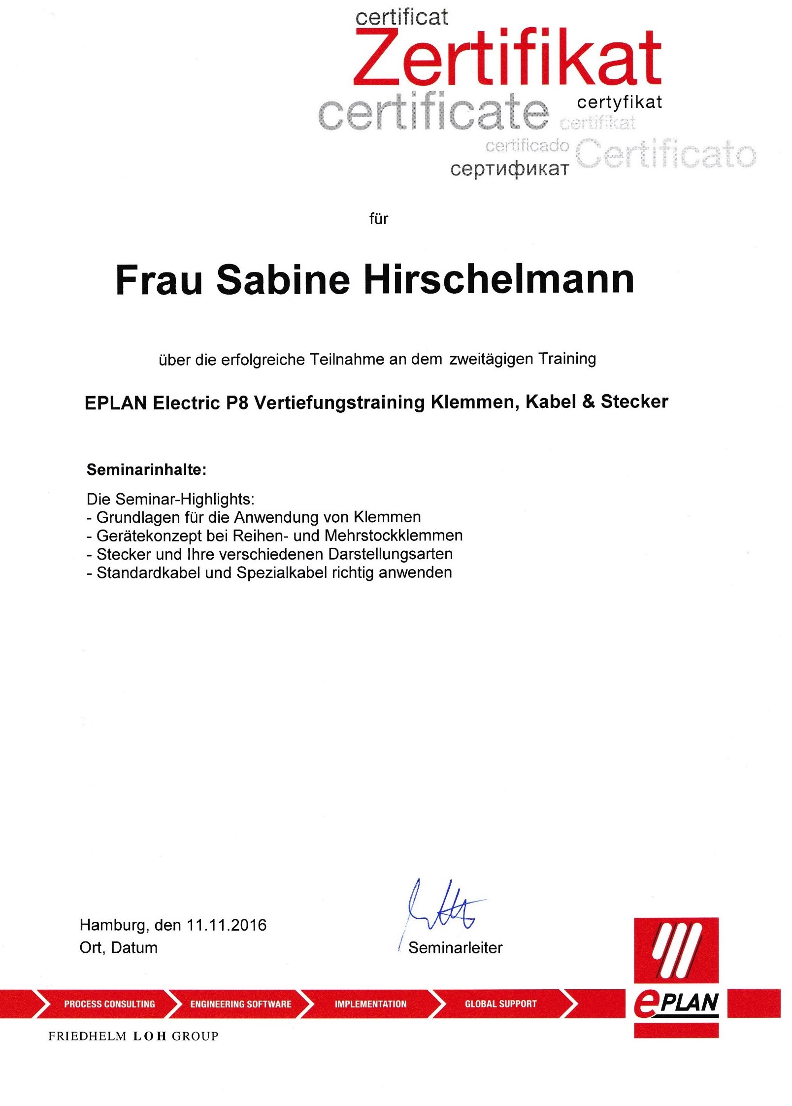 EPLAN Electric P8 Vertiefungstraining Klemmen, Kabel und Stecker